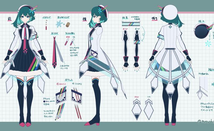 たらゆき代理キャラクター 設定画 三面図