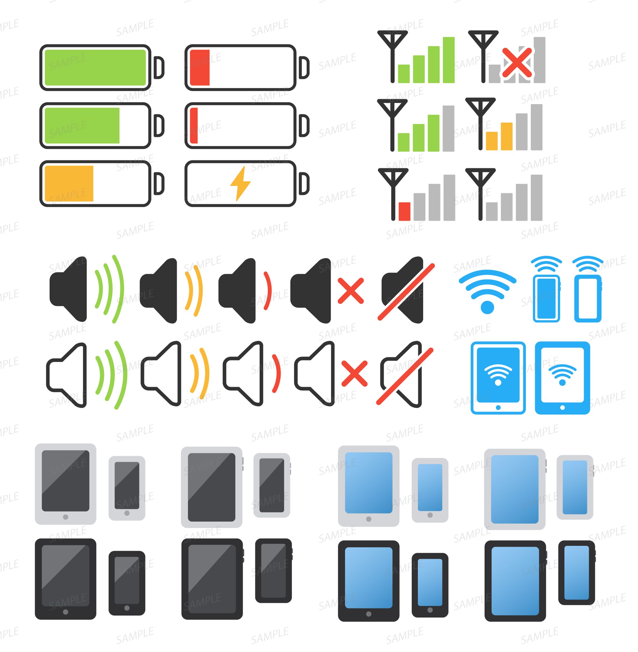 イラスト素材　スマートフォン・タブレット関係のアイコン-1