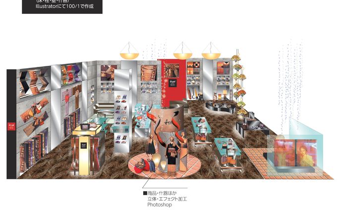 店舗・内装デザイン：和artプレゼン用パース