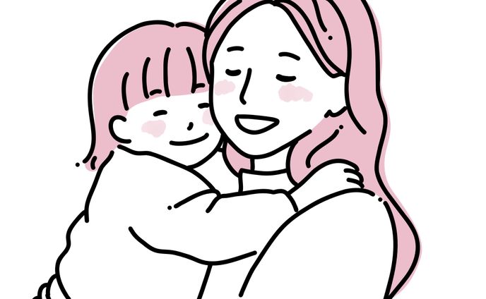 笑顔で頬を寄せ合う親子のイラスト