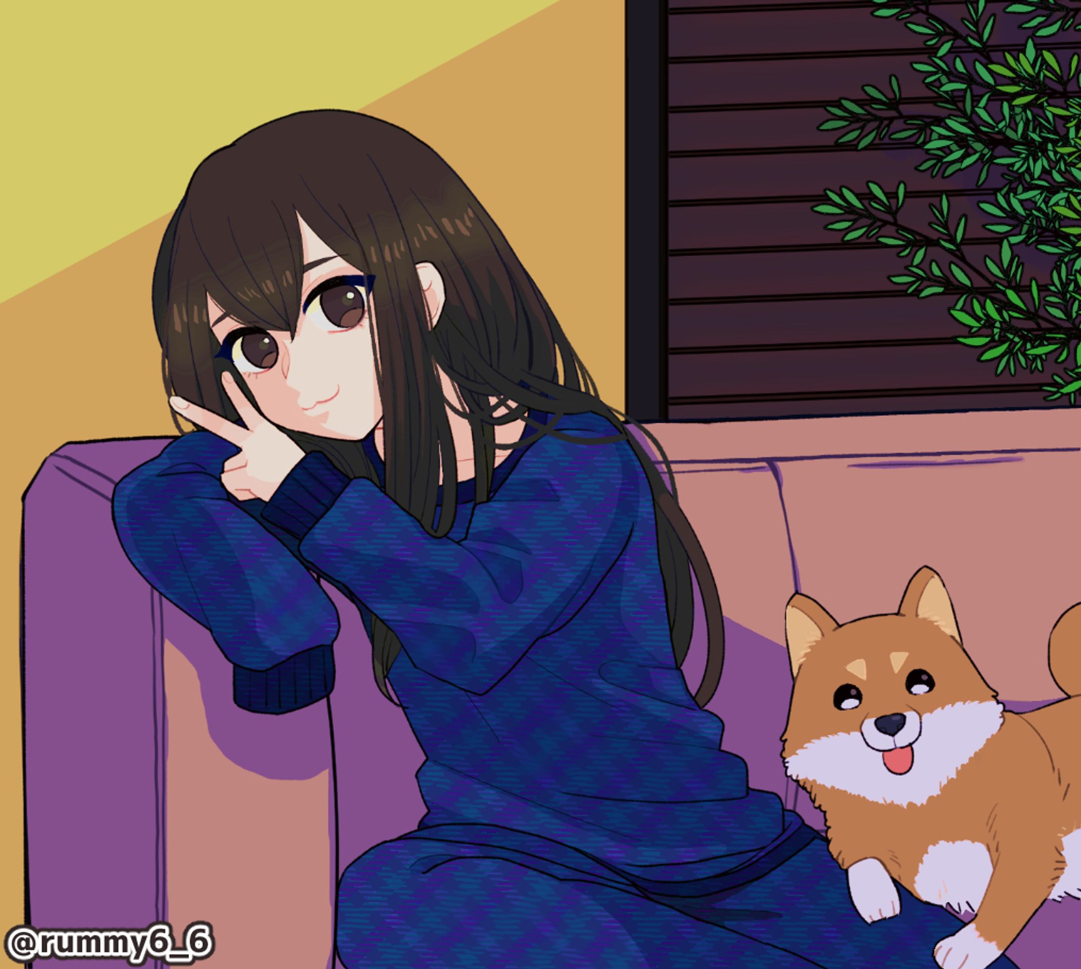【1枚絵】スウェット女子と豆柴-1