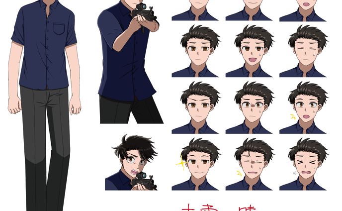 男性キャラ立ち絵＋表情差分＋銃差分
