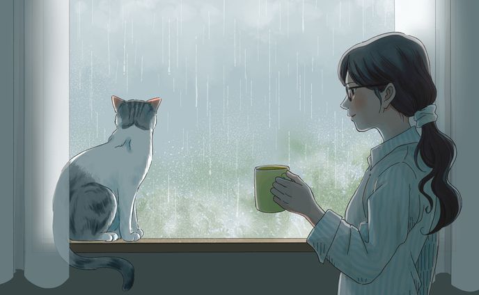 雨の日の窓辺