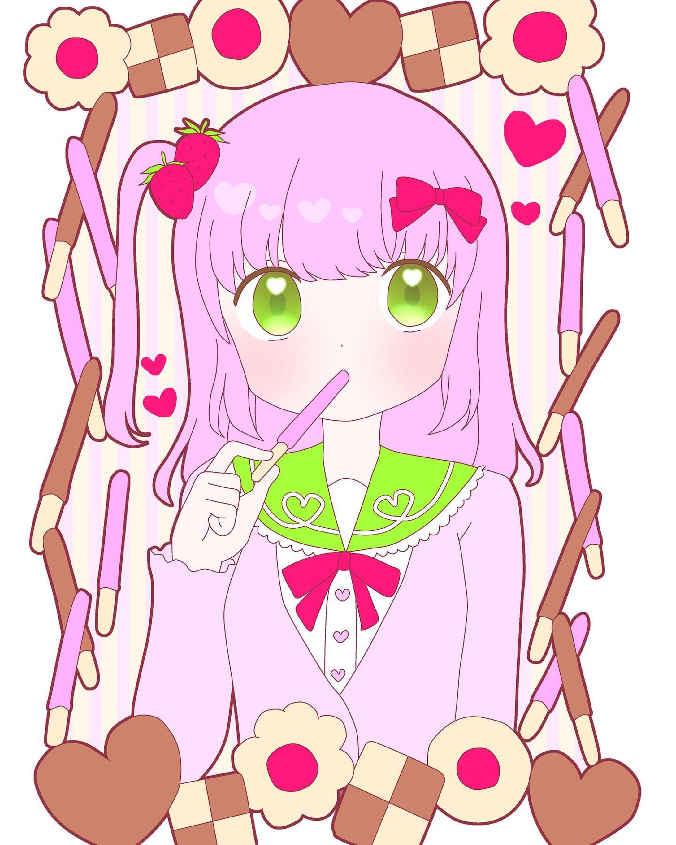 いちごポッキーちゃん🍓
#お絵描き　#イラスト　#illust #illustration #女の子　#女の子イラスト　#ポッキーの日　#ポッキープリッツの日　#ポッキーアンドプリッツの日　#ポッキー　#いちご　#お菓子-1