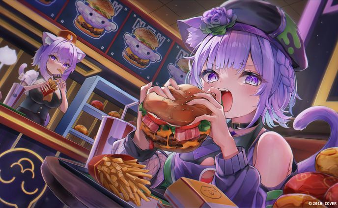 ホロライブ所属　猫又おかゆ様【ゲスト多数！超重大告知も！】#猫又おかゆ生誕祭2024 Cat♥Hoodie 楽しんでいってネ🍰🎉【猫又おかゆ/ホロライブ】　ライブ内イラスト