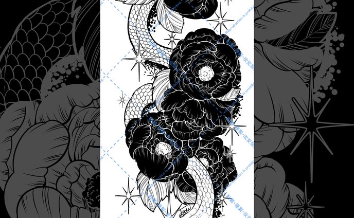 ハナナガムチヘビと牡丹