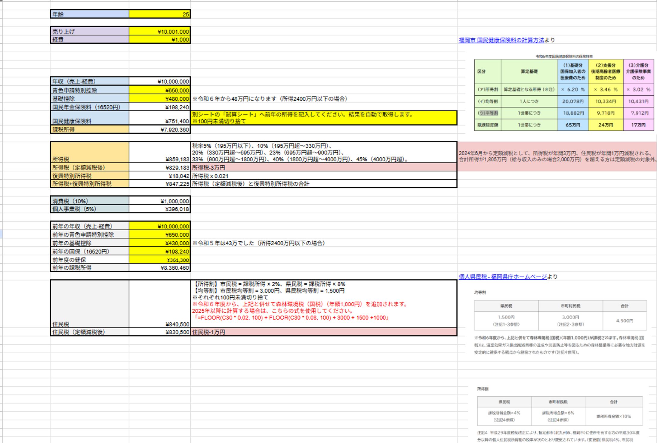 税金のシュミレーションシート作成【Excel】-1