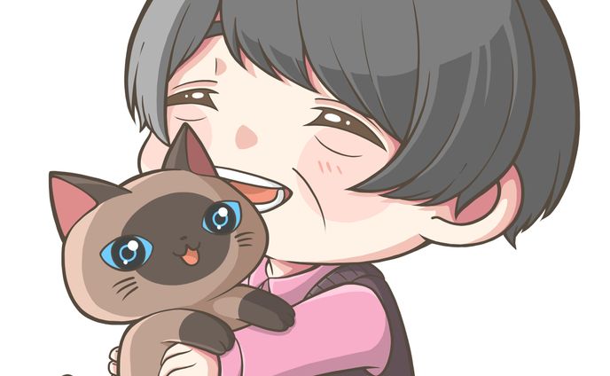 カラーイラスト おばあちゃんと猫