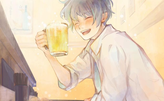 .
 
 
頑張った週末に、乾杯を...・*

 
 
 
お酒を交わしながら話を聞いてくれるキミ。
同じだけ大変な思いをしているだろうに、前向きで、穏やかな言葉が心地いい。
今夜は、上手くいくかなって緊張も、お酒と共に流し込んで、エネルギーチャージ。

いつも、ありがとう。
　
　
　
　
　

#illustration #illustgram #イラスト #illust #絵 #デジタルアート #art #その瞬間に物語を  #創作 #オリジナルイラスト  #淡い色合いが好き　#光 #期待 #笑顔 #優しい　#ホッとする瞬間　#今この瞬間　#お酒 #ビール #居酒屋 #週末 #エネルギーチャージ #話そう 
#Procreate #boy