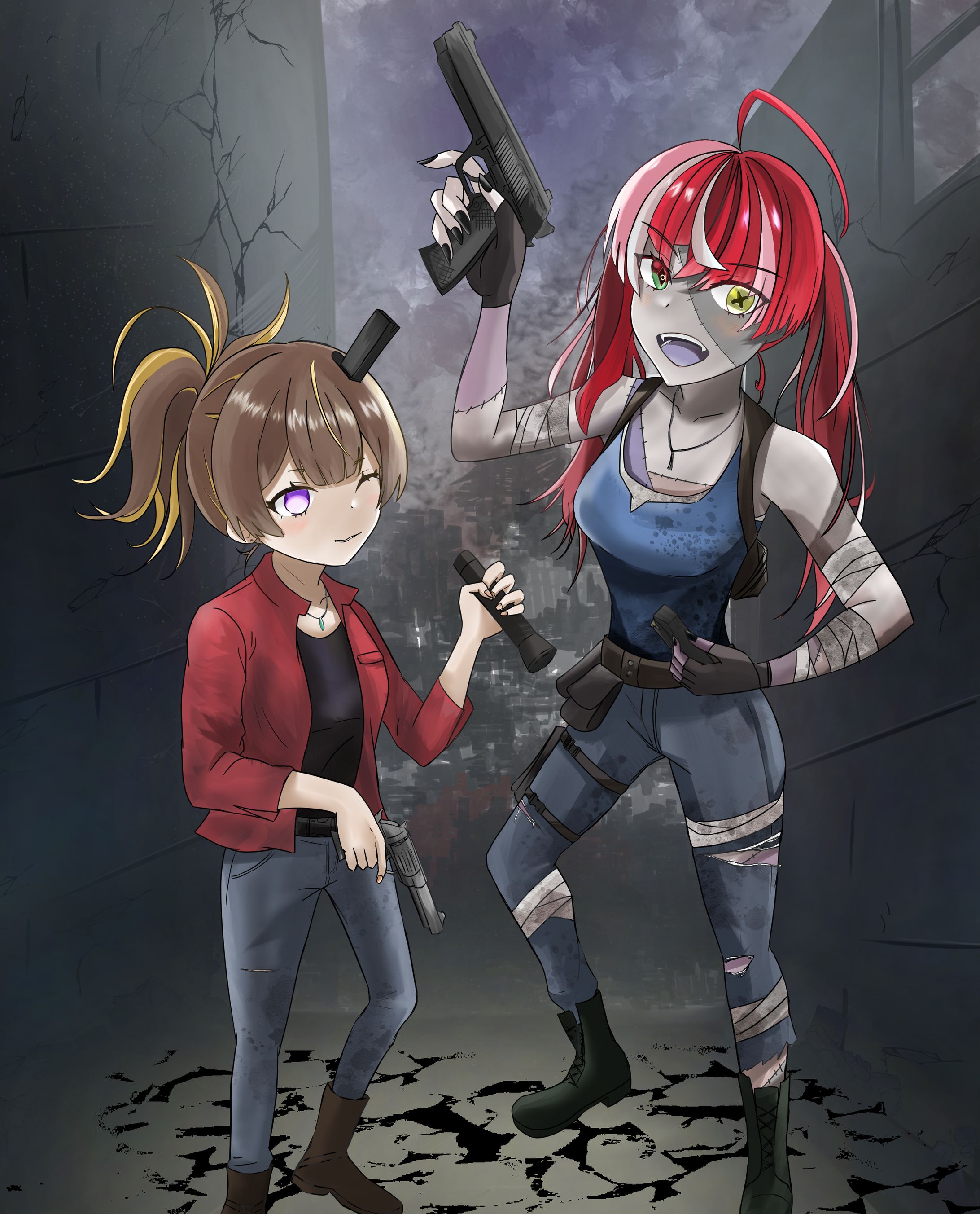 イラスト47(ホロライブファンアート：クレイジー・オリー、アーニャ・メルフィッサ)-1