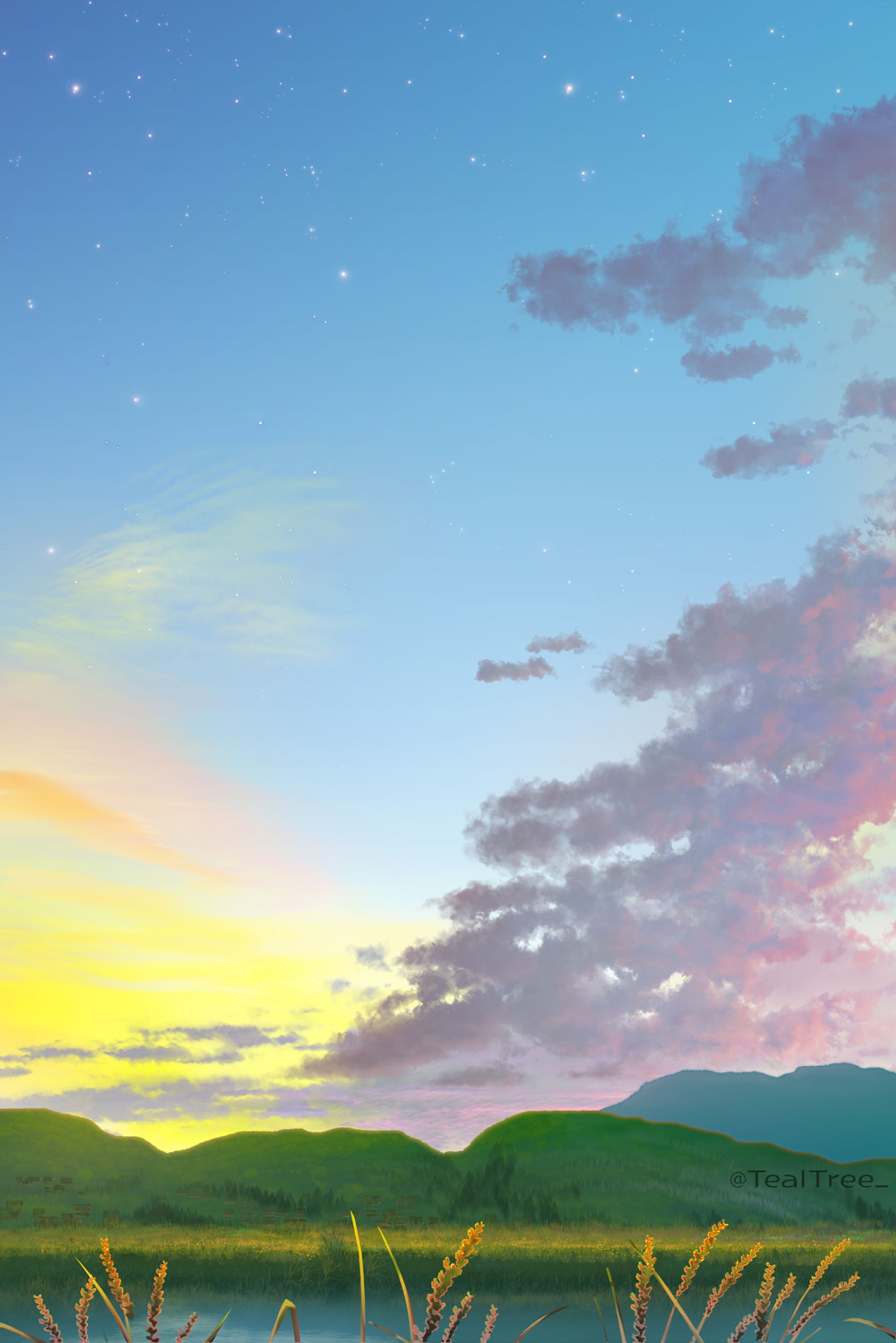 農村　夕空習作-1