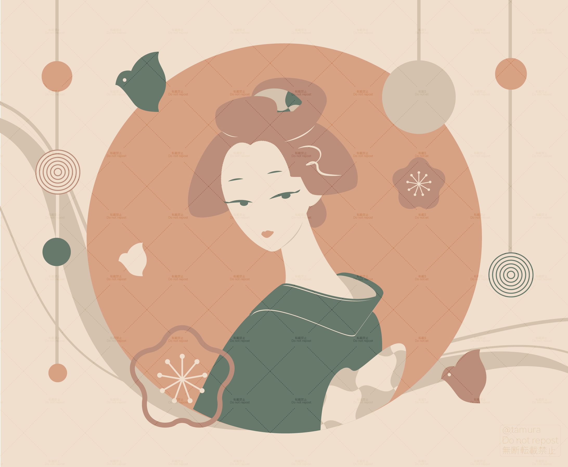 着物女性のカットイラスト-1