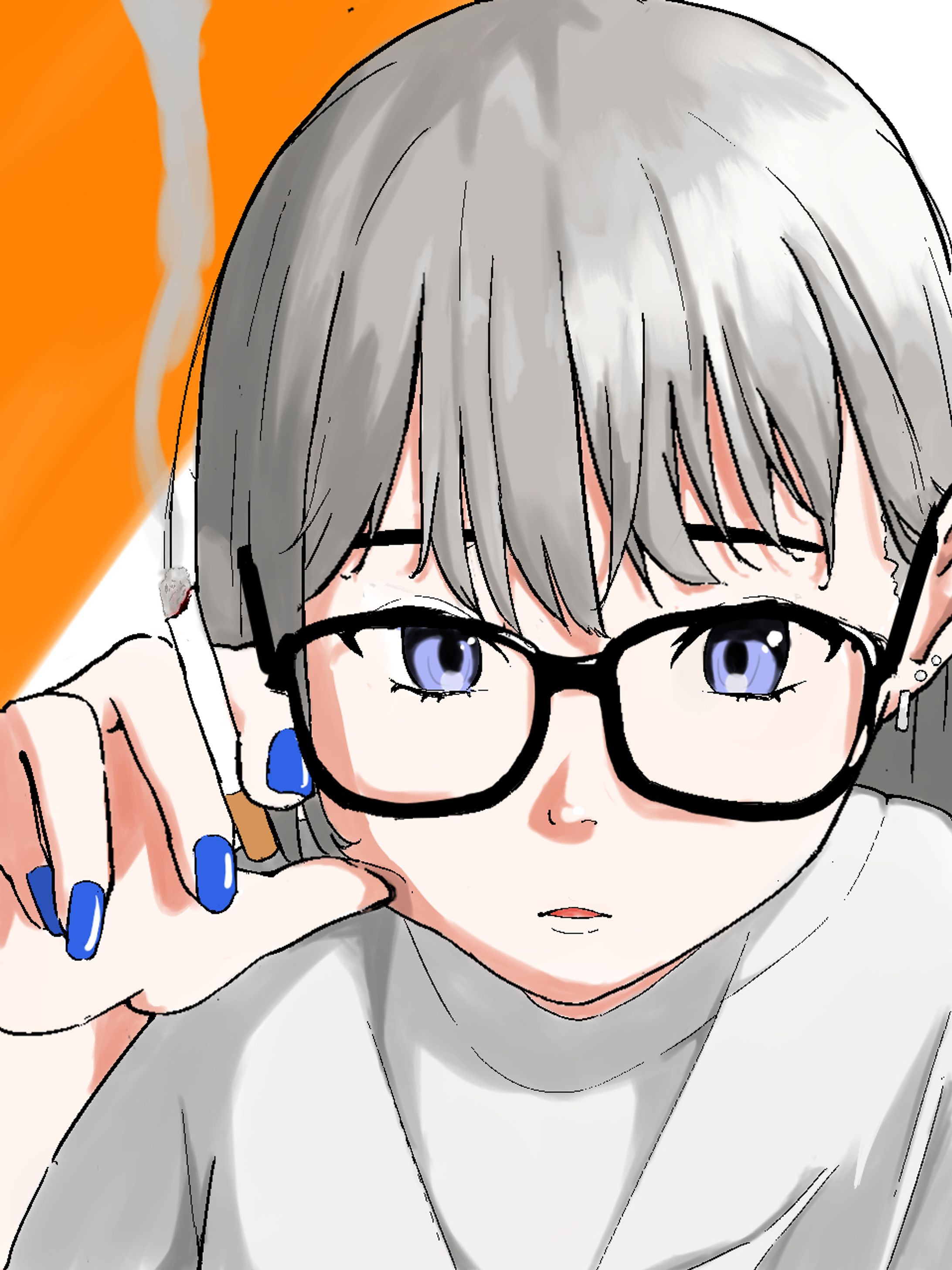 眼鏡ピアスタバコ女子-1