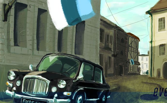 西洋の路地裏と車