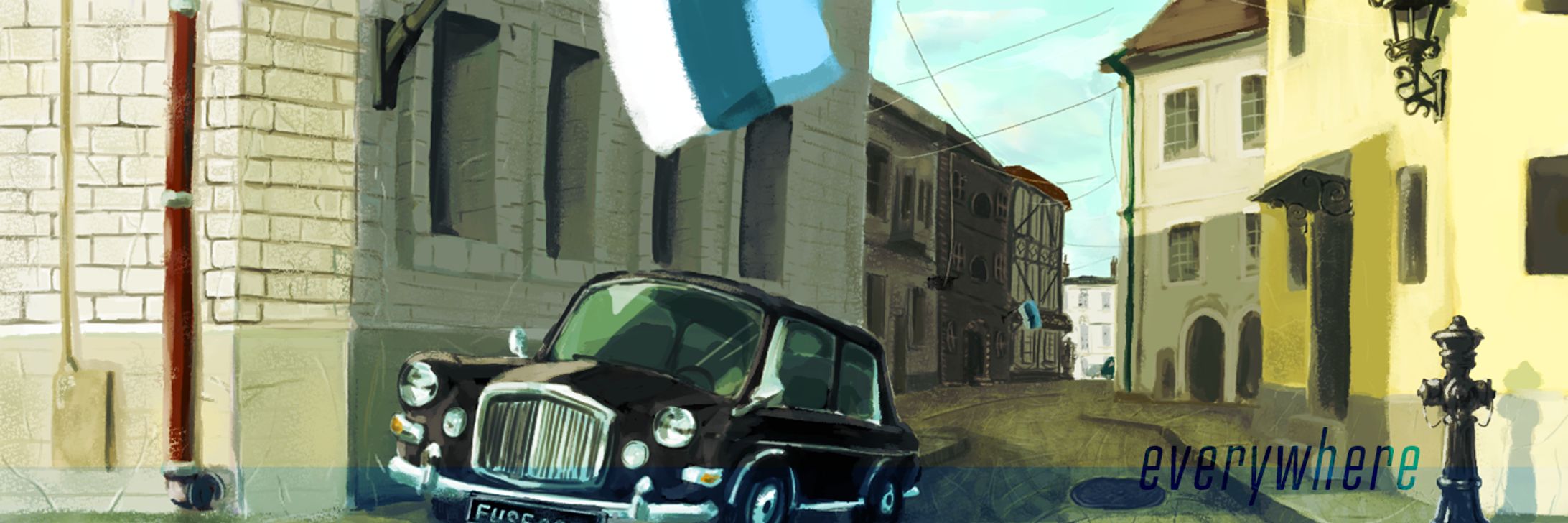 西洋の路地裏と車-1