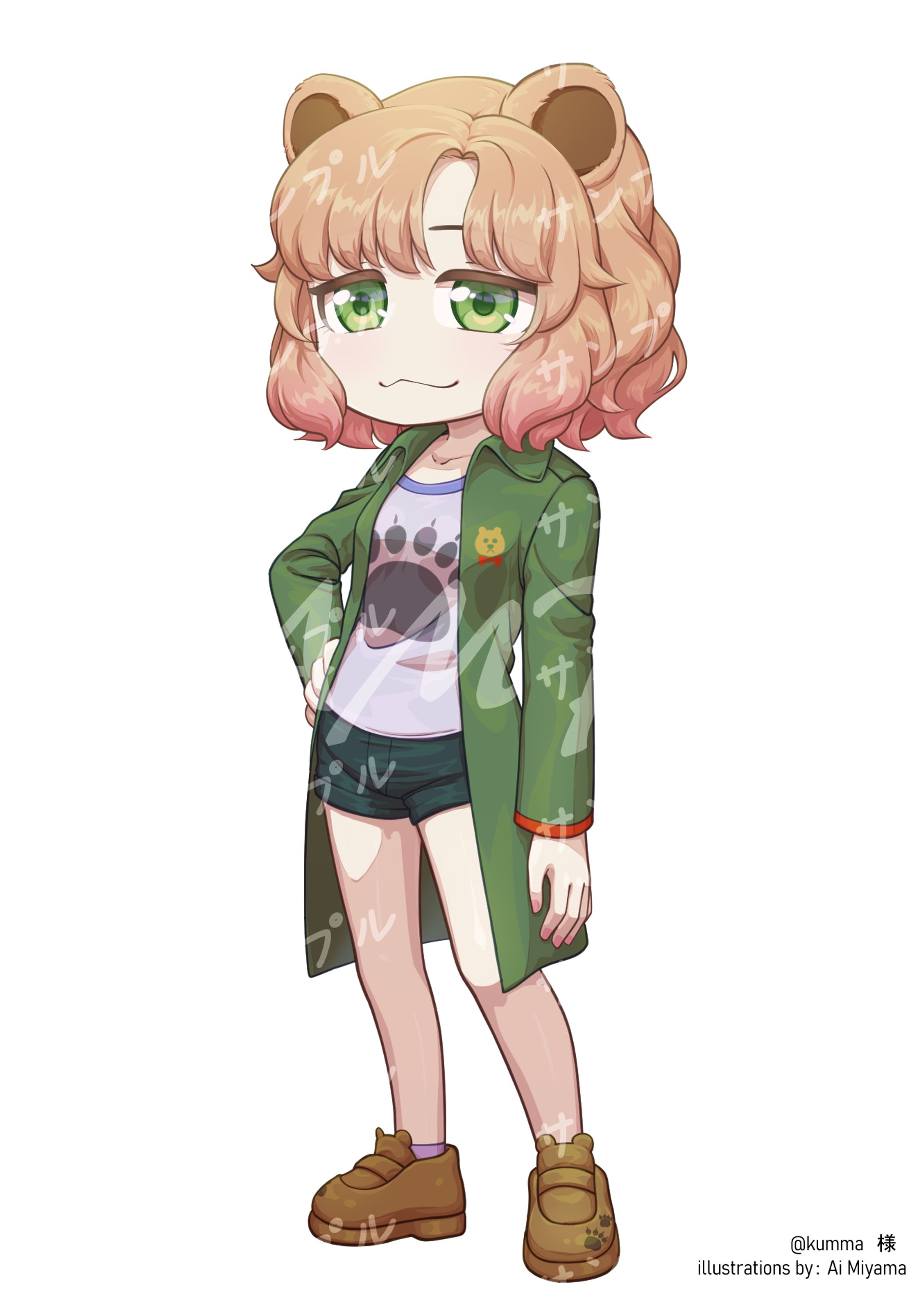 くまみみ女の子の3頭身立ち絵-1