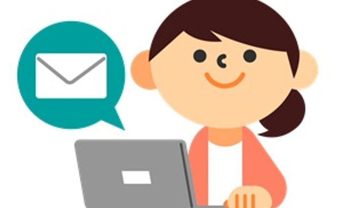 パソコンでメッセージする人のカットイラスト