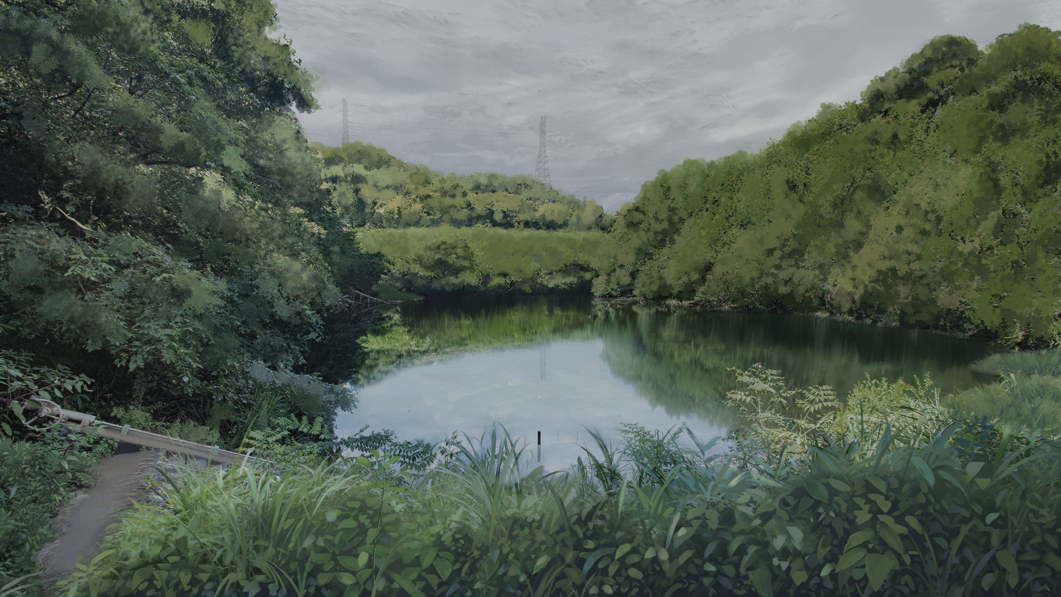 背景差分 泉 曇り-1
