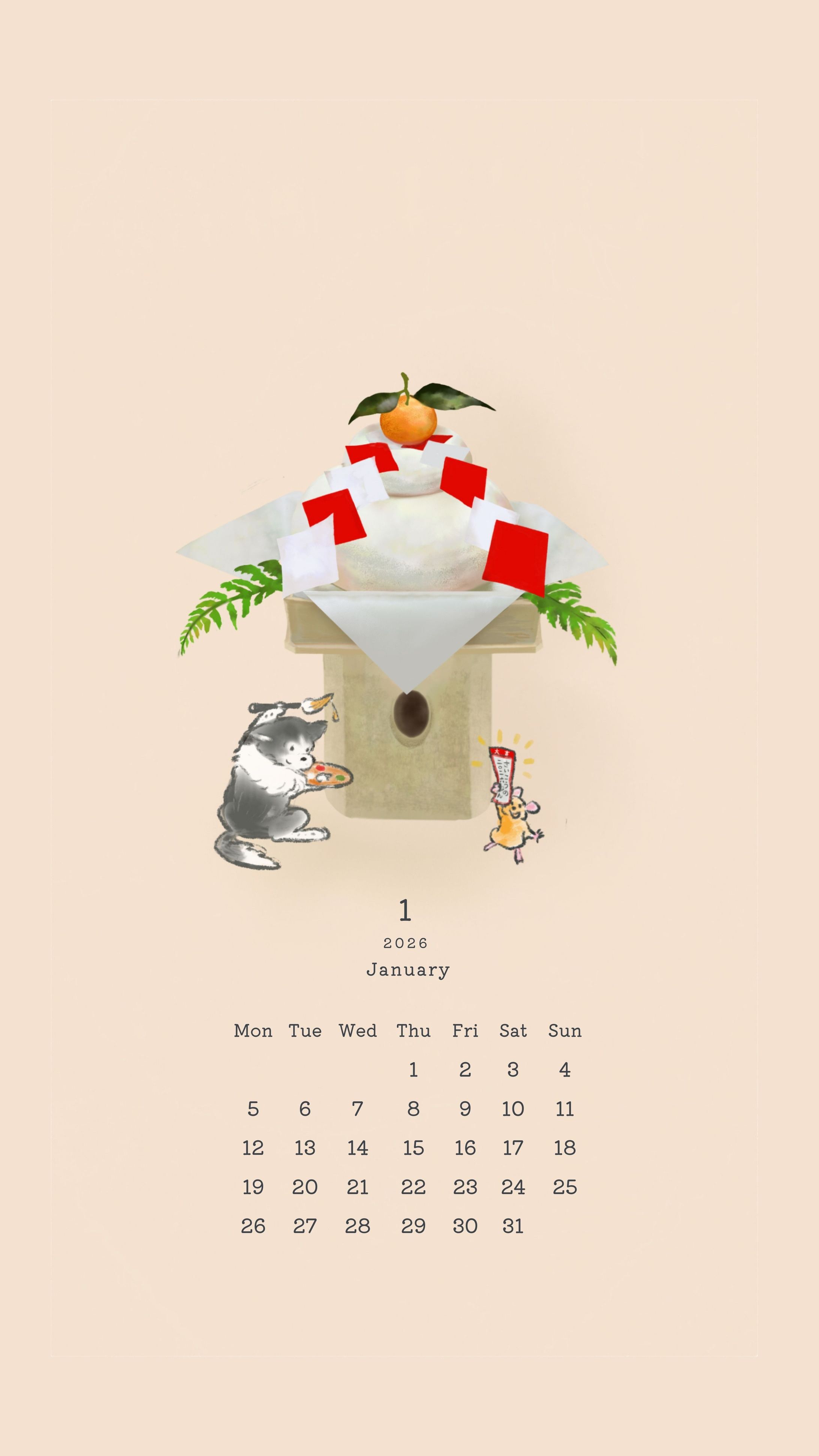 ｜毎月無料配布｜2026年1月 スマートフォン用壁紙カレンダー-1