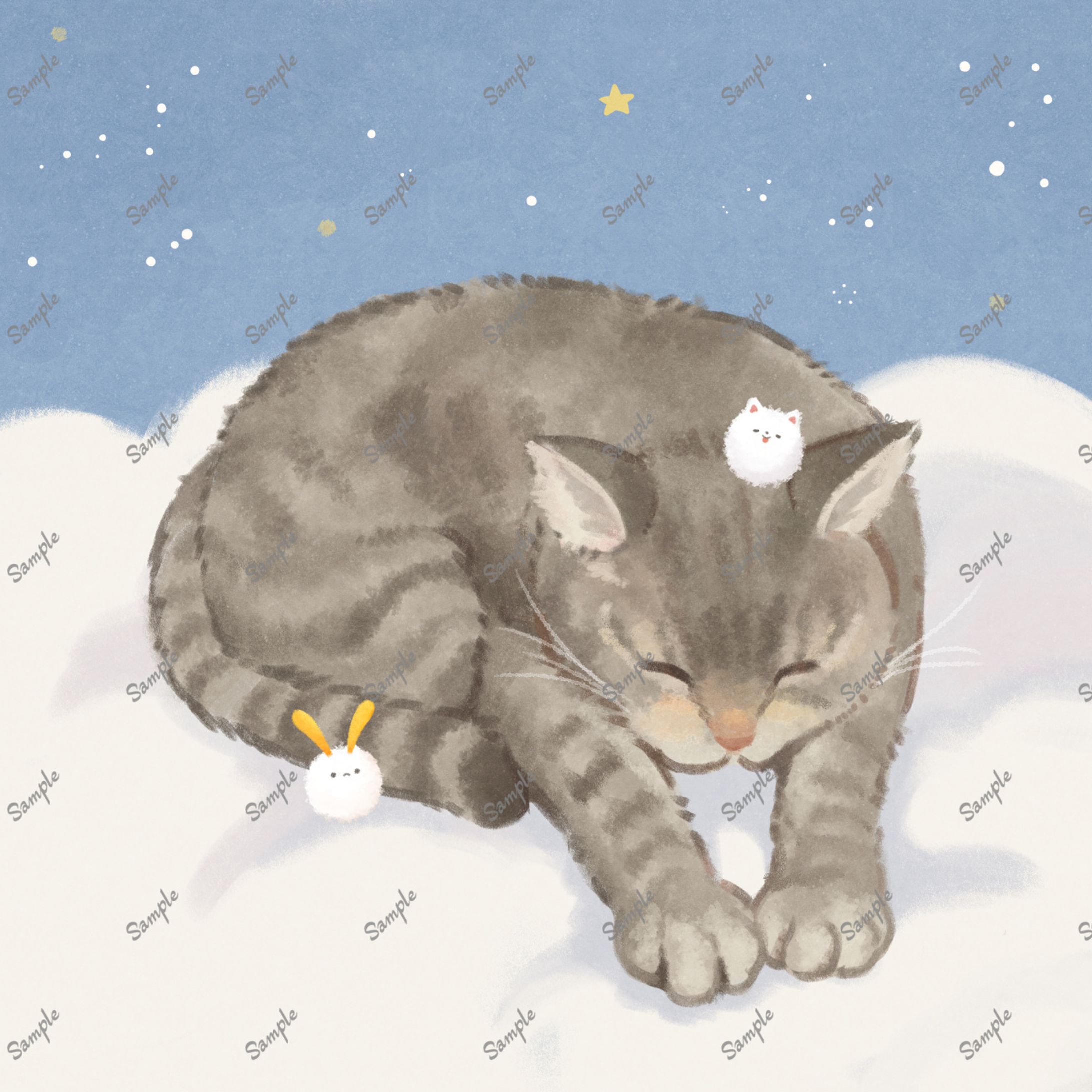 【Commission】猫さんと綿毛のイラスト＆壁紙-1