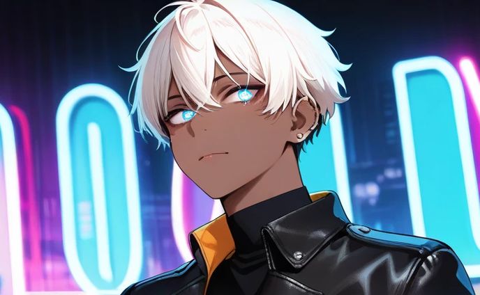 "Neon Eclipse" – 未来的な雰囲気とキャラクターのクールな印象を表現
