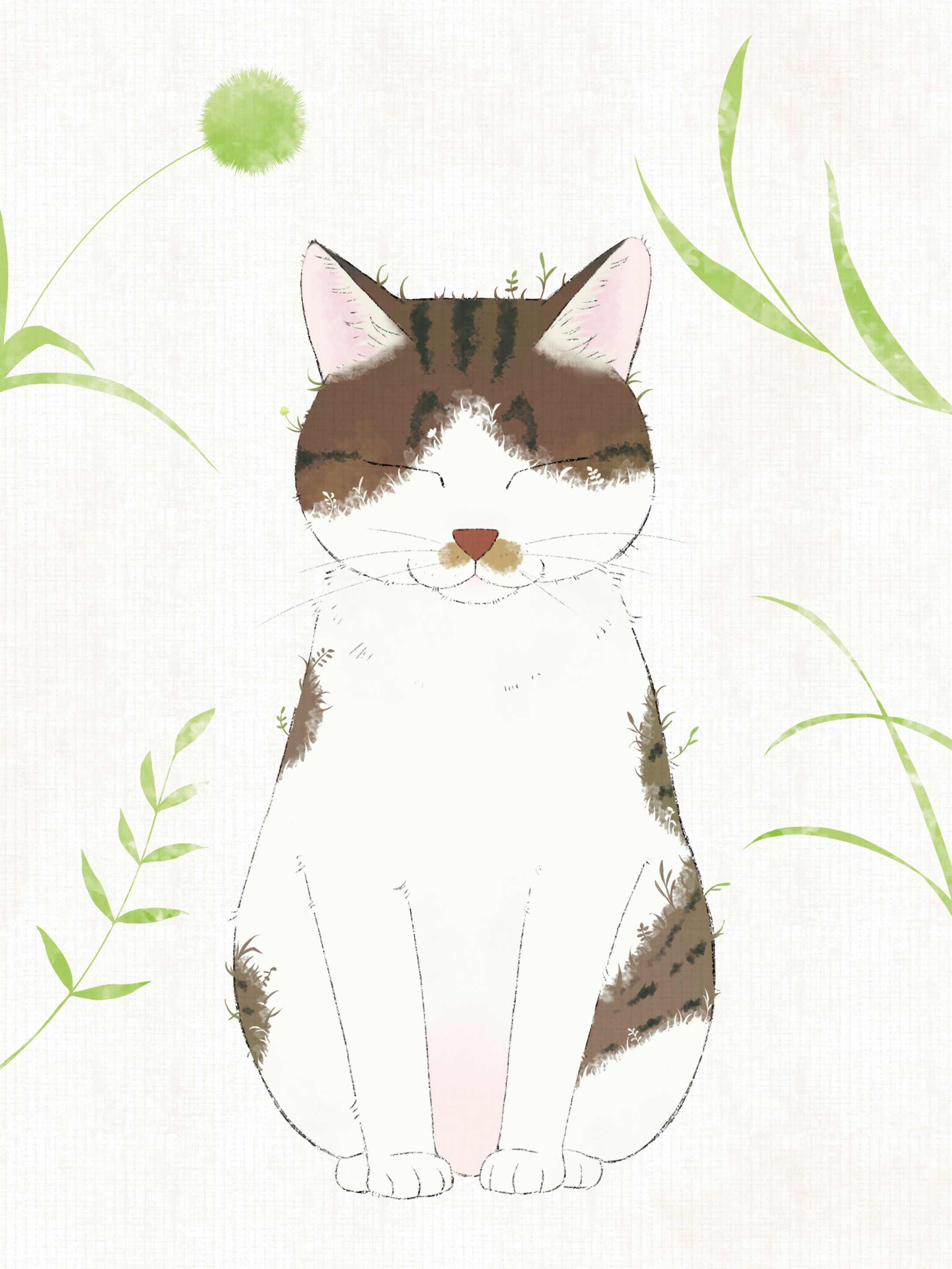 猫×植物イラスト①-1