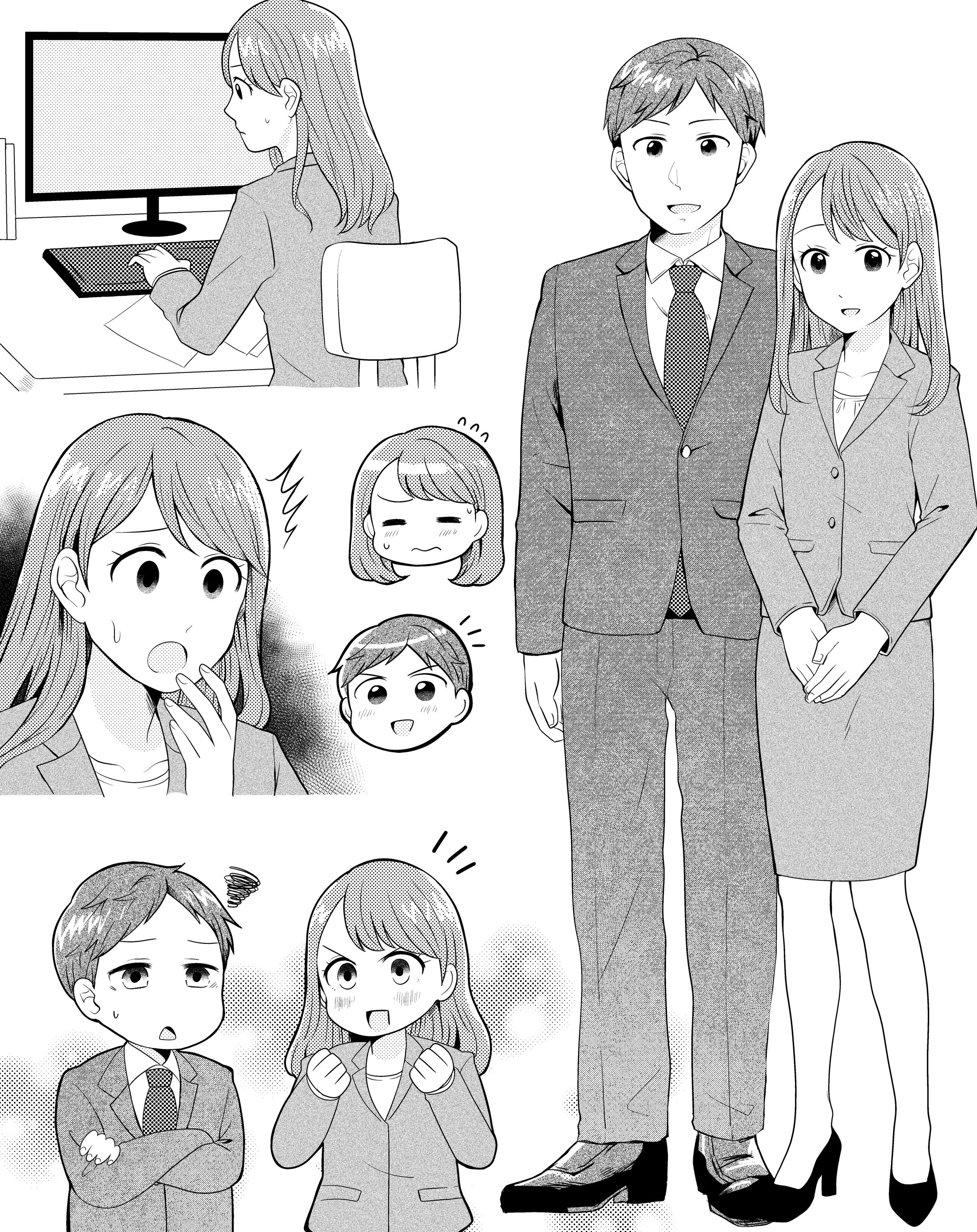 ビジネス風モノクロイラスト(漫画)-1
