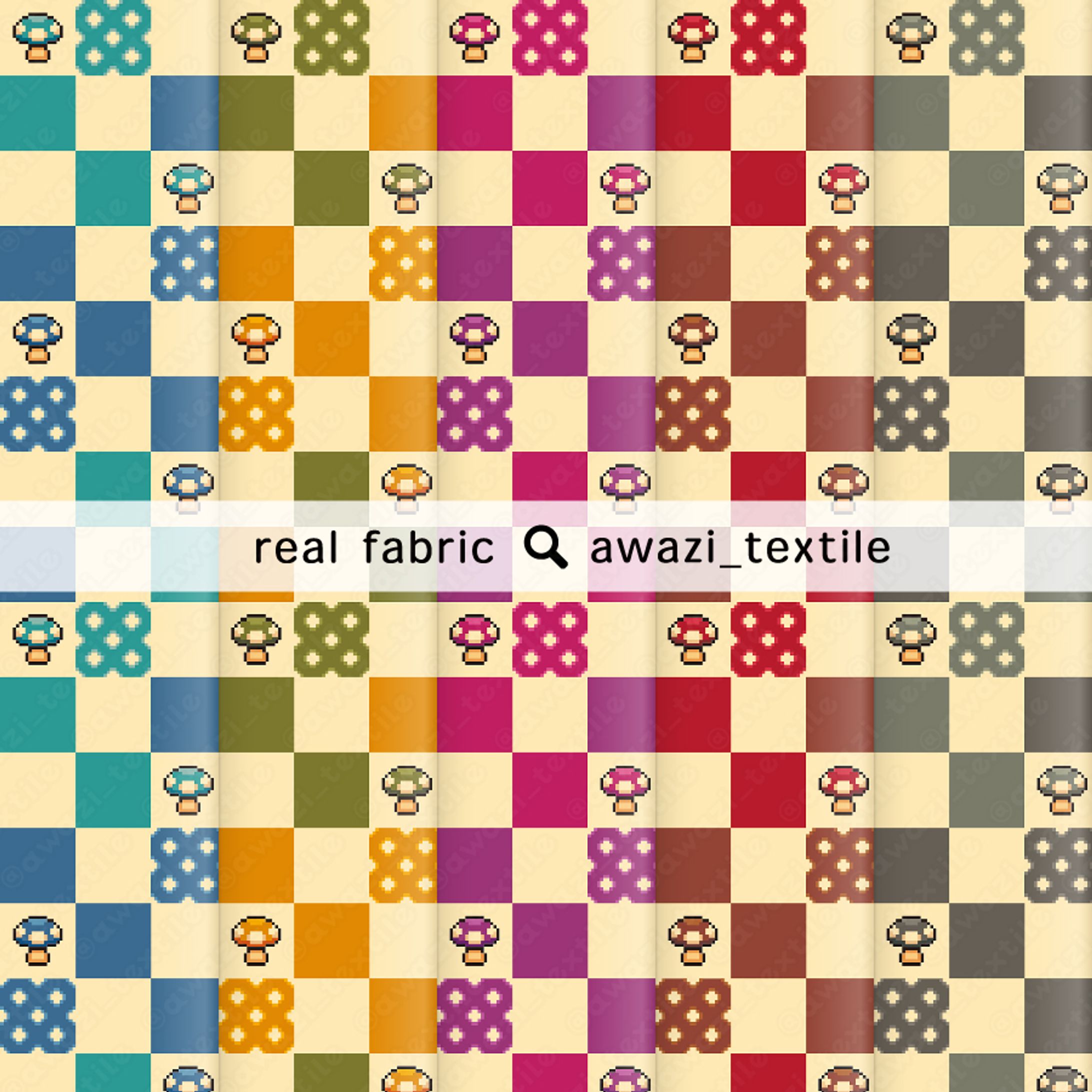 キノコとみずたまの格子柄-1