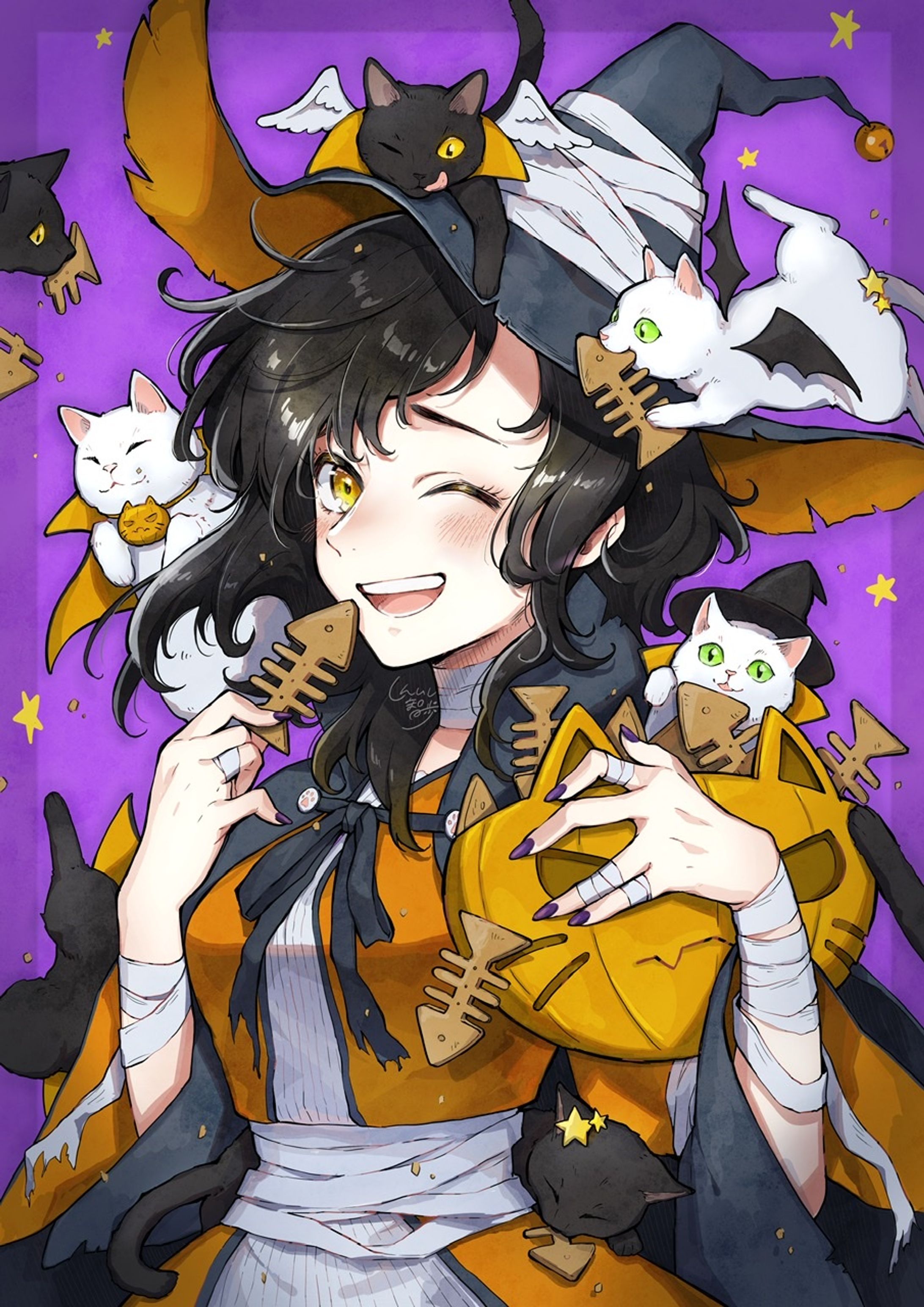 ハロウィンの猫と魔女-1