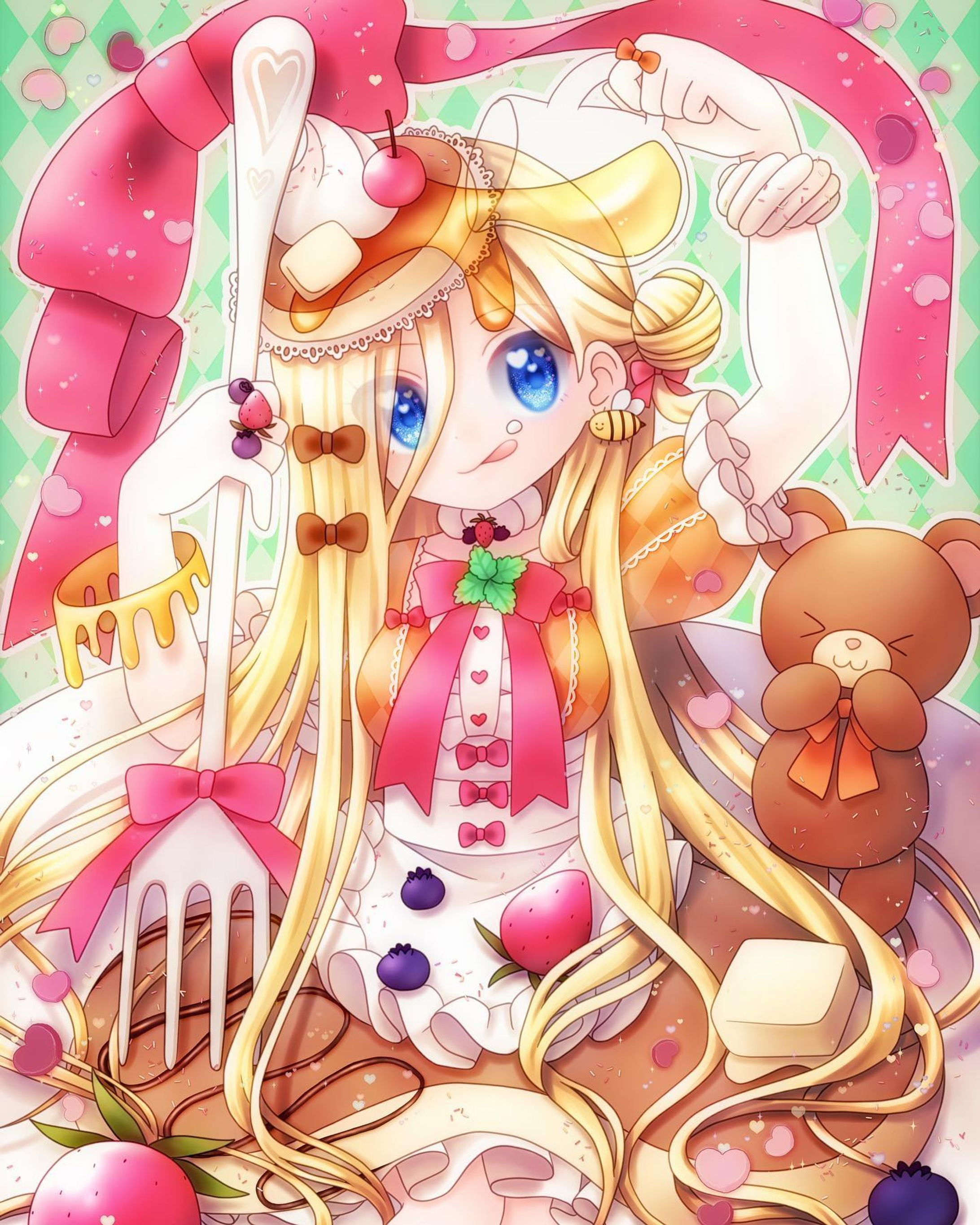 🥞🍯🧸　#イラスト　#お絵かき　#おえかき　#お絵描き　#illustration #illust #女の子　#女の子イラスト　#デジタル　#デジタルイラスト　#デジタル絵　#オリジナル　#オリジナルイラスト　#オリジナル絵　#ロリィタ　#ロリィタファッション　#ロリータ　#ロリータファッション　#フリル　#リボン　#パンケーキ　#ホットケーキ　#スイーツ　#ハチミツ　#はちみつ　#蜂蜜　#クマ　#くま　#熊　#テディベア-1