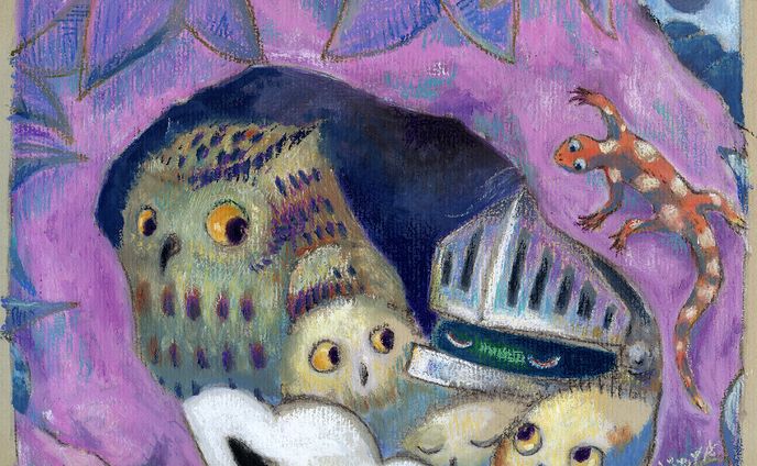 With a family of owls: フクロウ親子と……
