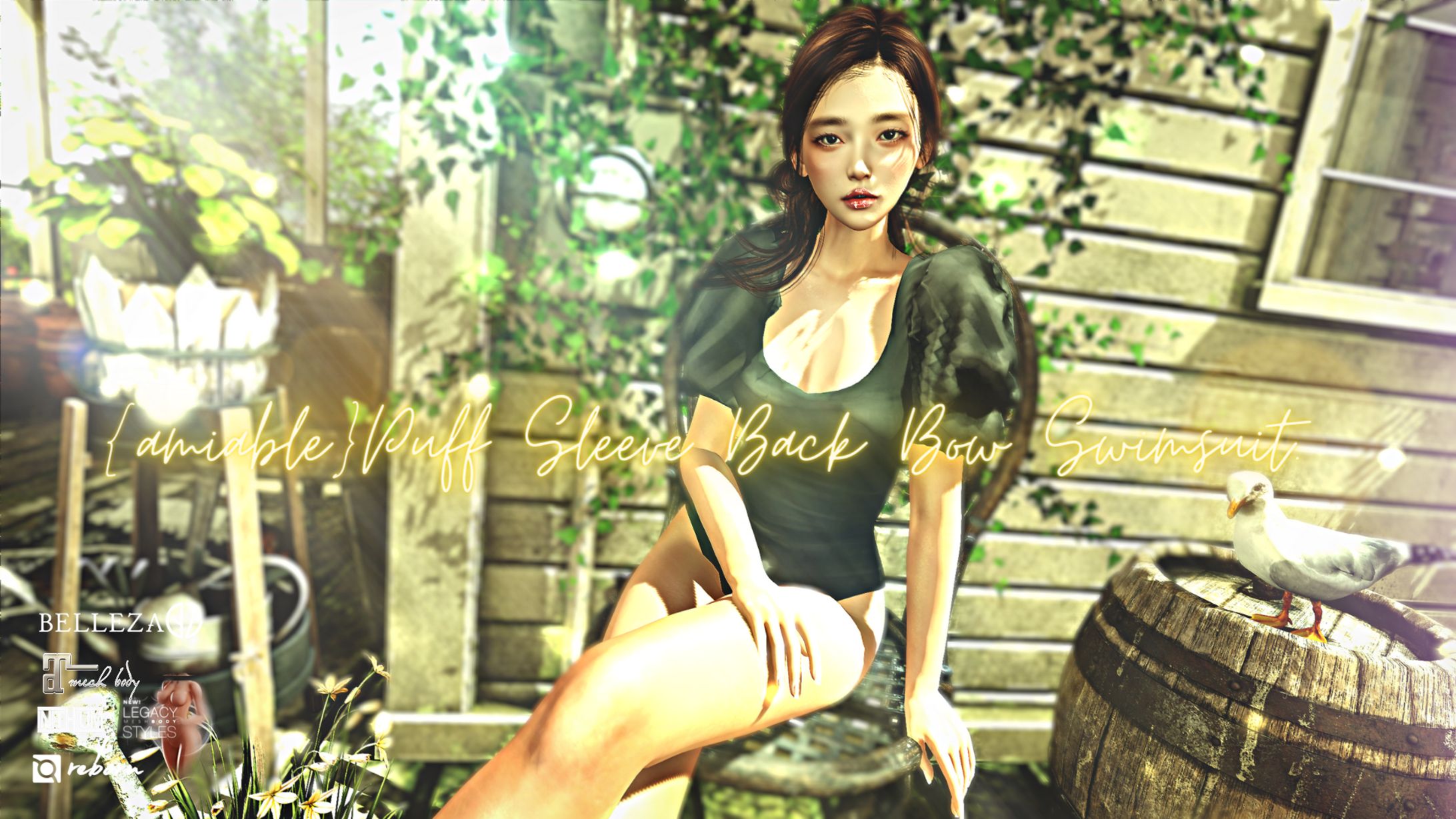 {amiable}Puff Sleeve Back Bow Swimsuit@SUMMERFEST '23.-1