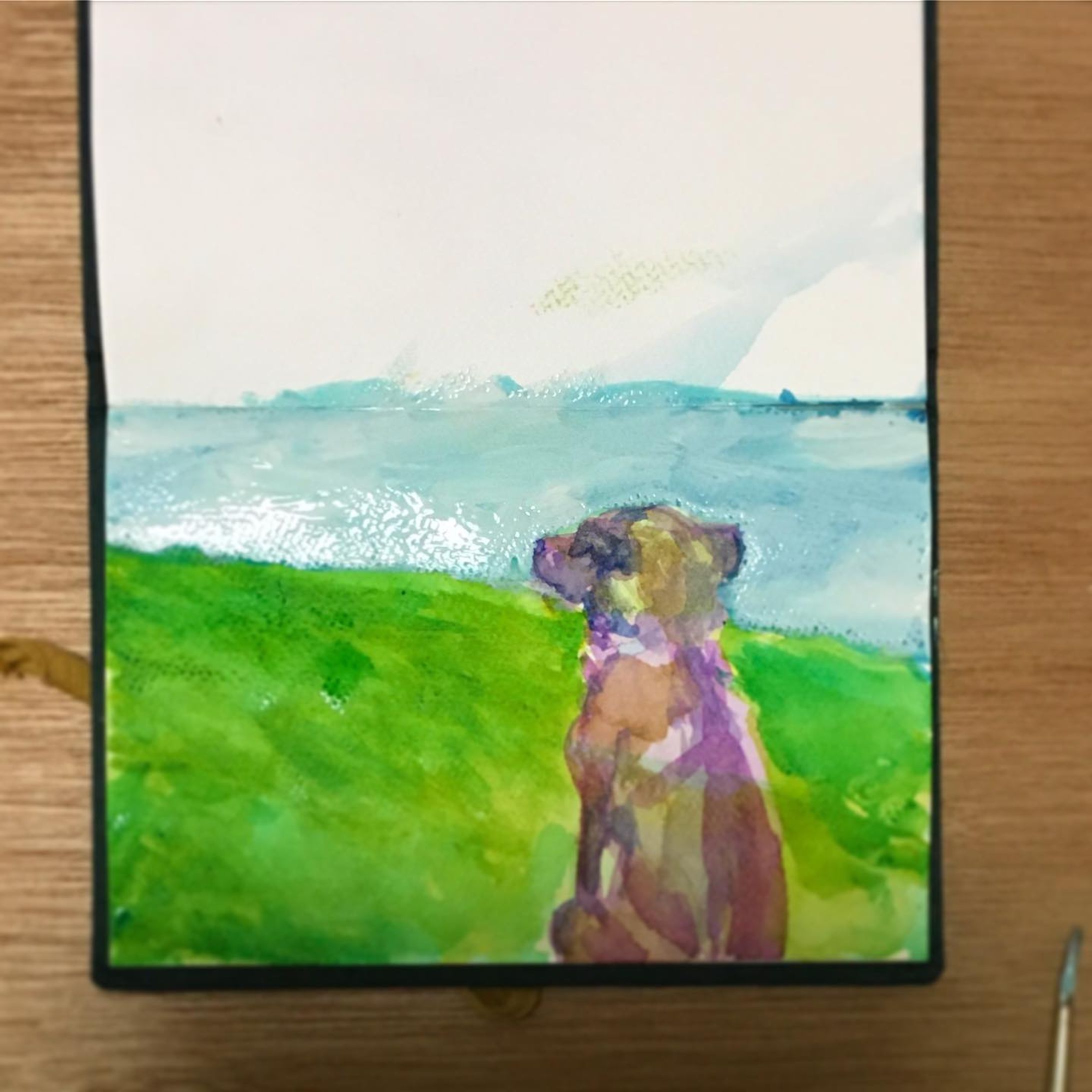 フォロワーを増やすにはキャプション書いた方がいいんだって。絵以外に伝えたいことなくて困った。#Skizzenbubh #Skizze #Aquarell #Aquarellepainting #犬がいる風景　#dog
#Illustration
#illust #watercolor #一个例证  #图片 #ペットイラストオーダー　#ペット似顔絵 
#イラスト #水彩 #水彩画 #일러스트 #오에카키 
#데생  #高橋留美子 #宮崎駿 #hayaomiyazaki-1
