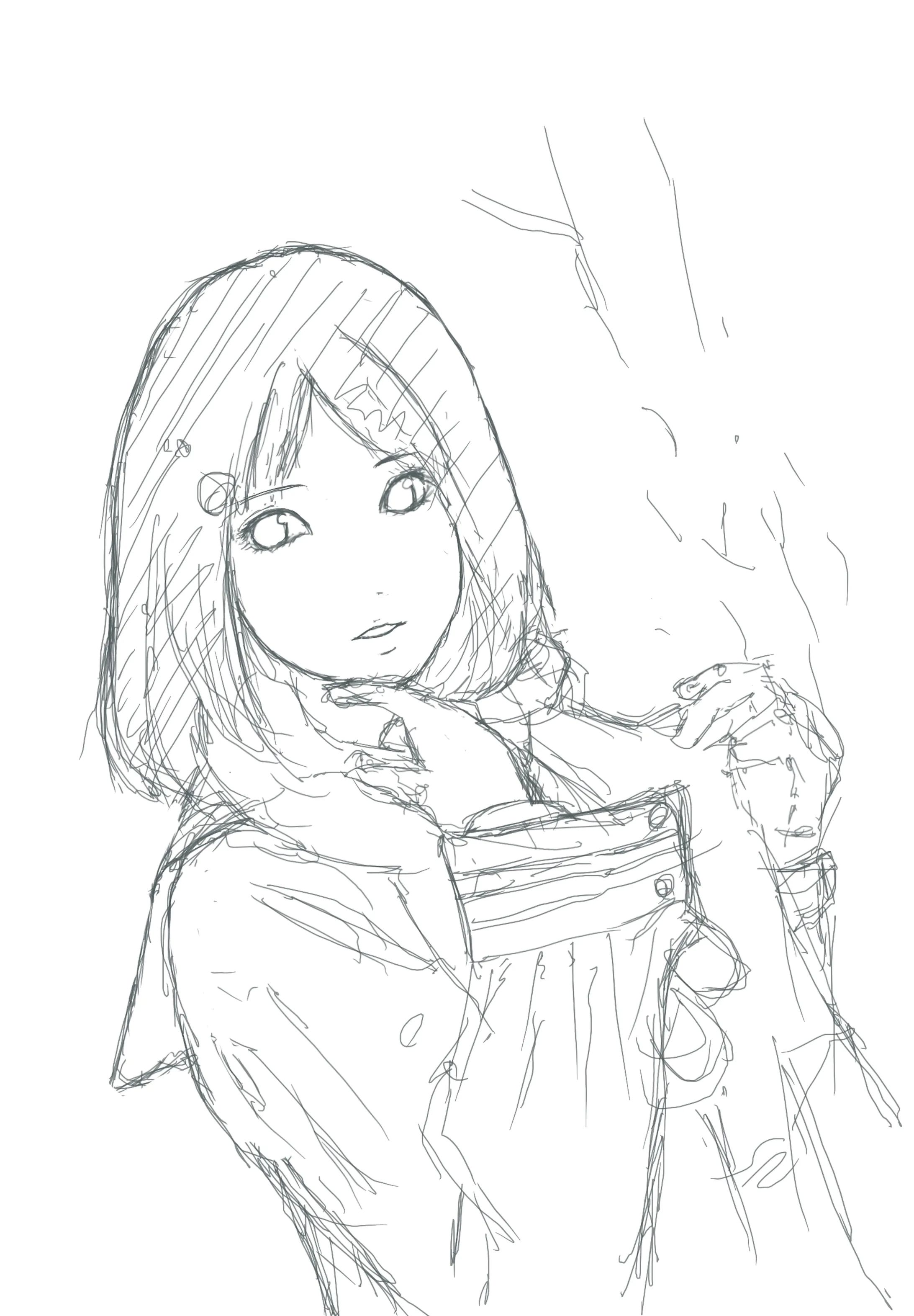 模写イラスト｜マフラー制服女子-1