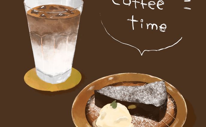 【イラスト事例】カフェラテとケーキ