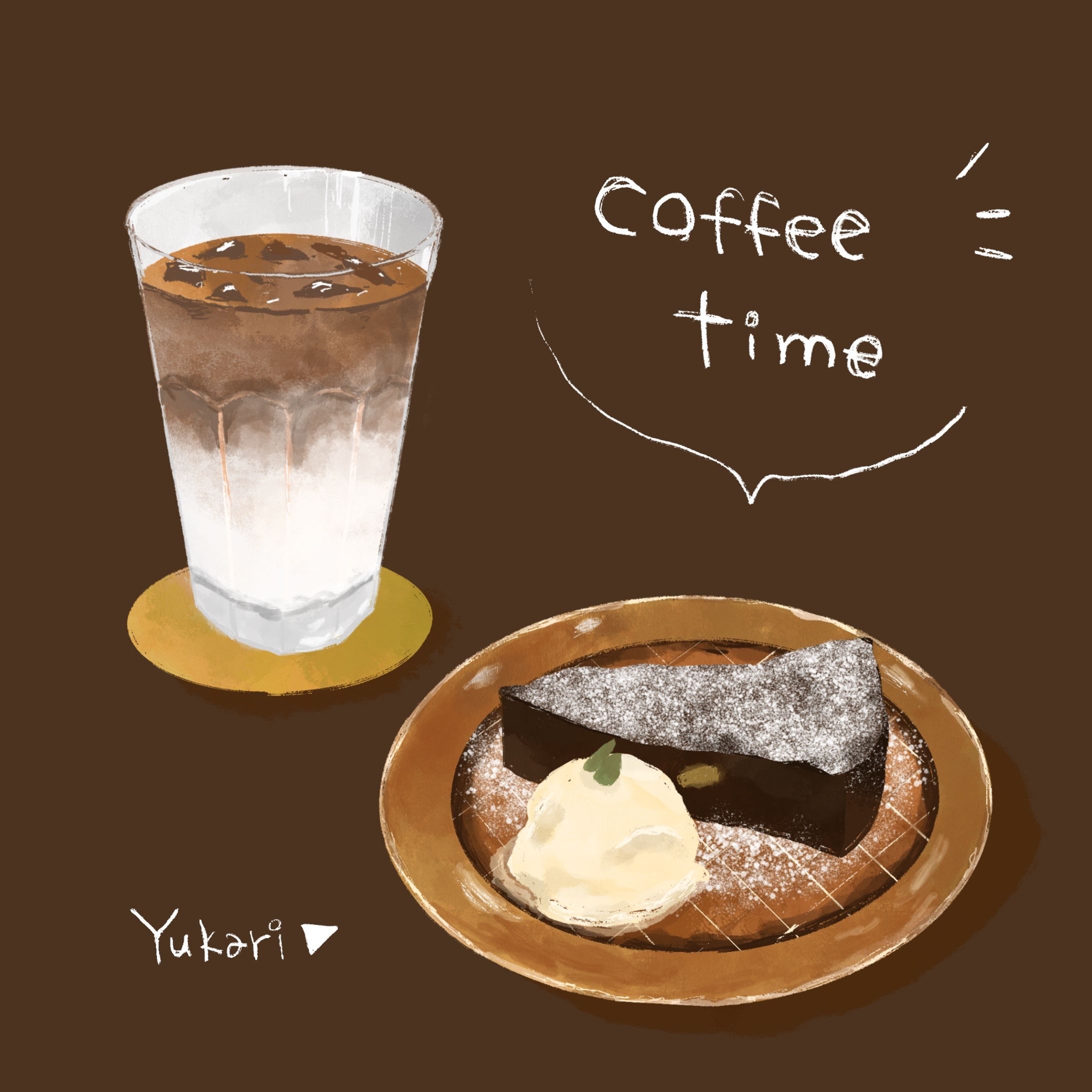 【イラスト事例】カフェラテとケーキ-1