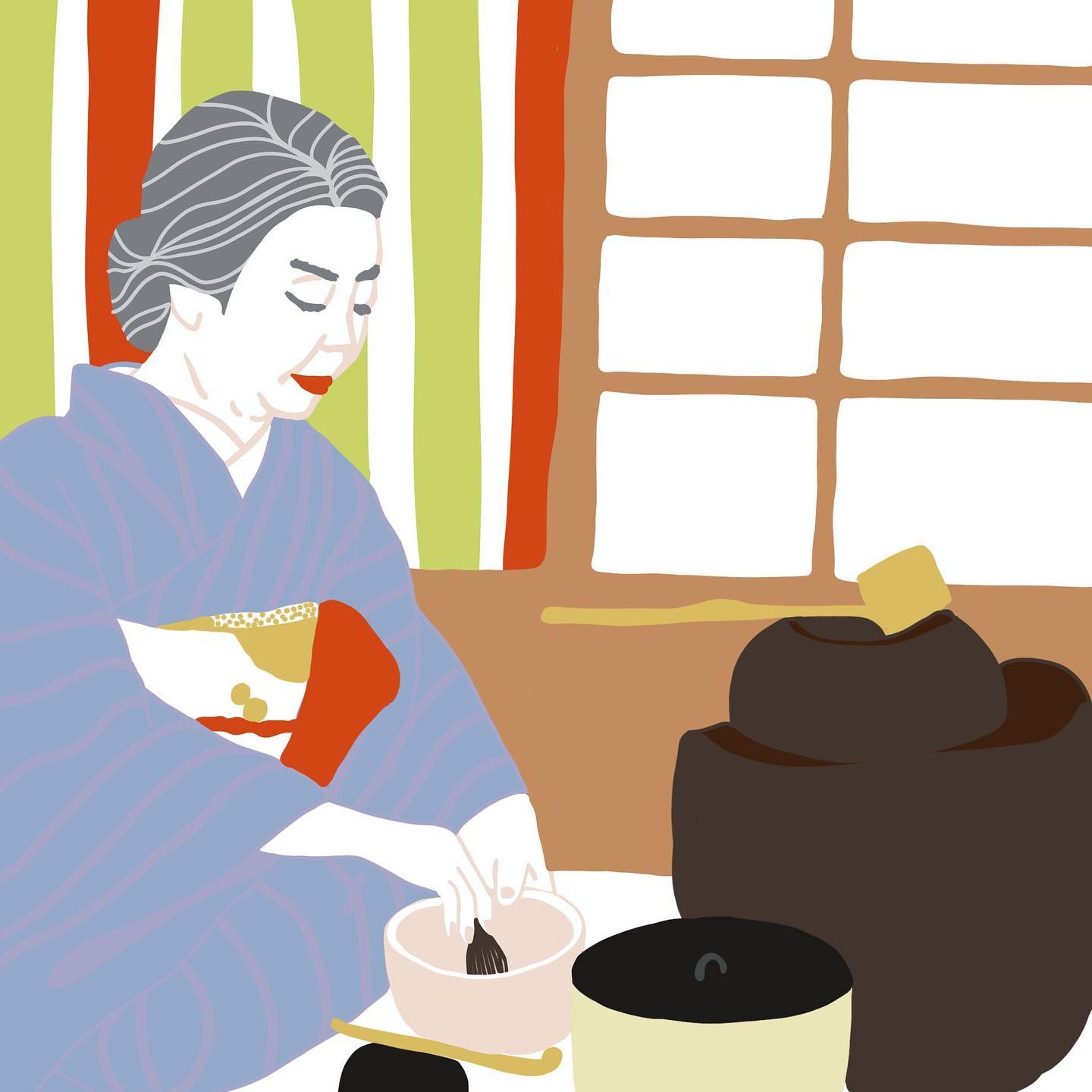ー
7. 日日是好日

和菓子が食べたいという
なんとも不純な理由で入った茶道部。
もうお点前の方法
全部忘れてしまったけど
四季を楽しむってことは
忘れないようにしたい。
柄杓や茶筅に添える、指先の綺麗さ。

#日日是好日 #森下典子 さん　#樹木希林 さん　#黒木華 さん　#映画鑑賞 #映画鑑賞記録 #映画イラスト #映画ノート #イラストグラム #イラストレーター #茶道部 #お茶の時間 #着物好き #お茶碗 #楽焼 #表千家 #teaceremony #moviereview #greentealover #kimonofashion #illustration #magazineillustration #worksonpaper #cinemaellie-1