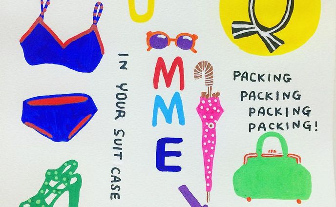 #summer #swimsuit #suitcase #packing #travel #heels #border #cutandsew #bag #illustration #umbrella #hat #夏 #イラスト #水着 #バッグ #スーツケース #旅行 #アート #麦わら帽子 #ボーダー #海 #ファッション