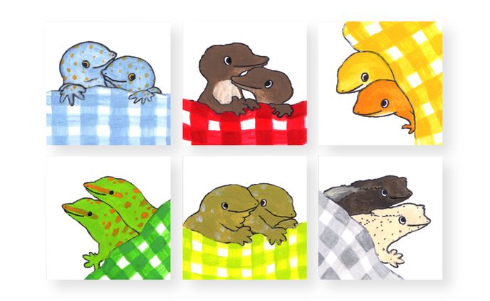 いっしょにおふとんヤモリたち