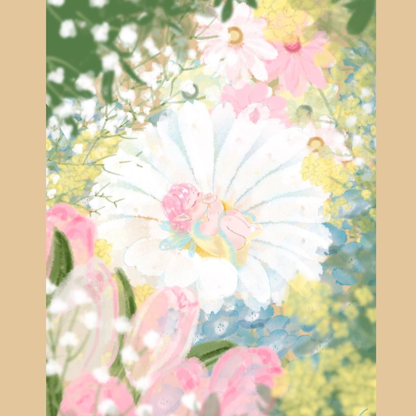 お寝坊さんな春の妖精🧚‍♀️💫 春の陽気に すやすや寝てる かわいい