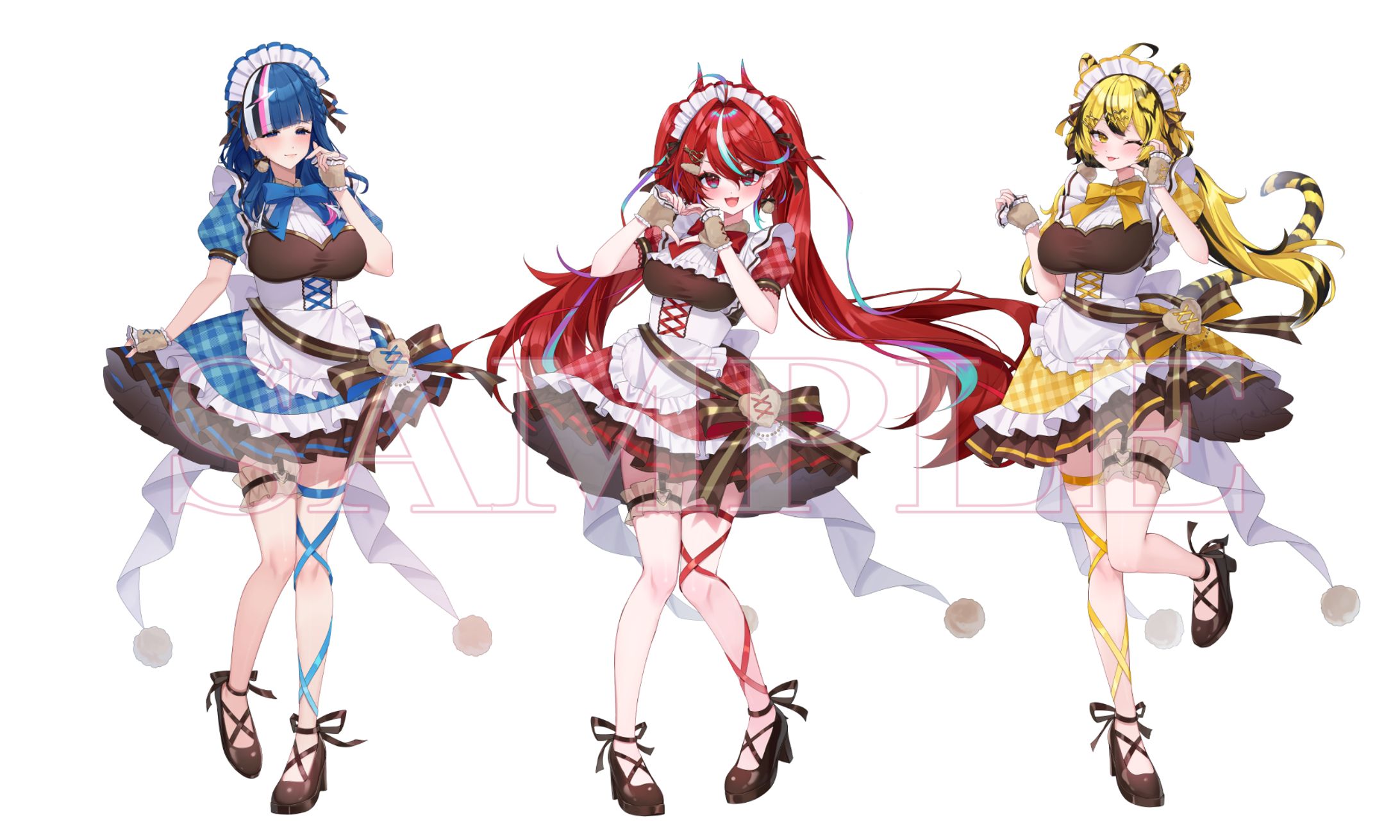 株式会社GSC様　VALTRA所属 火売のほ様/虎鐘ねおん様/青馬ひすみ様『ハッピーミルフィーユ』歌ってみたイラスト 立ち絵3点/衣装デザイン-1