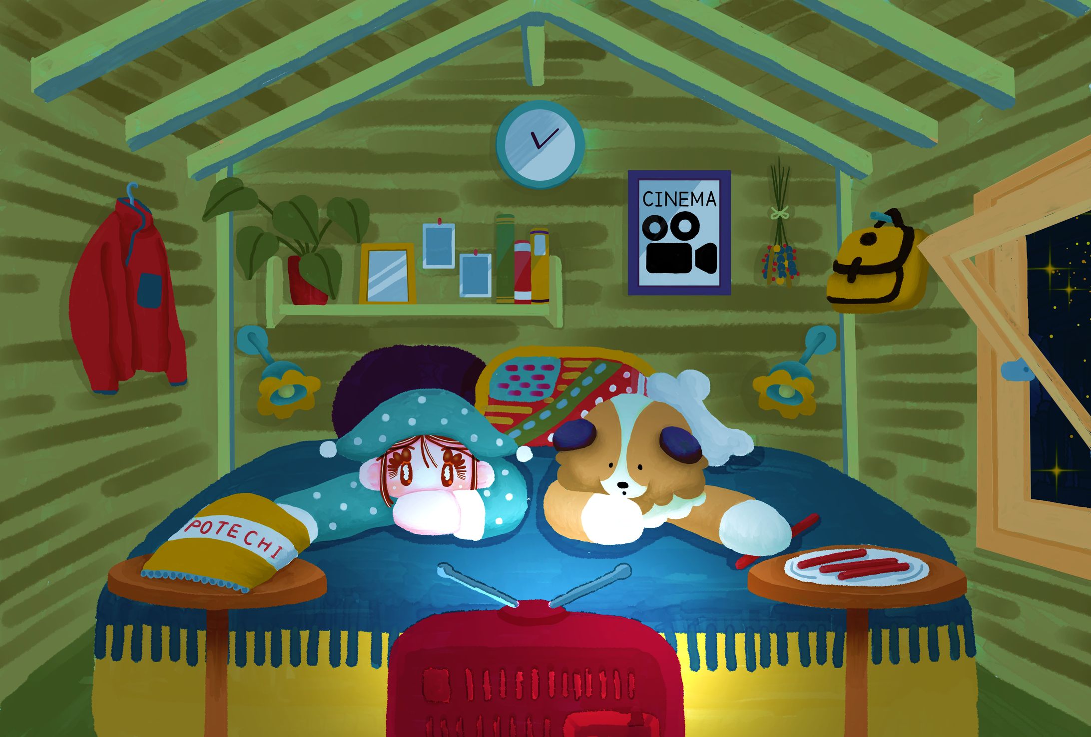【イラスト】ポテチとジャーキーと屋根裏シネマ-1