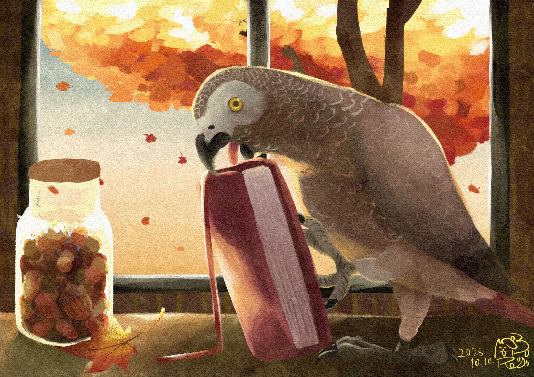 本とヨウムと標本瓶-1