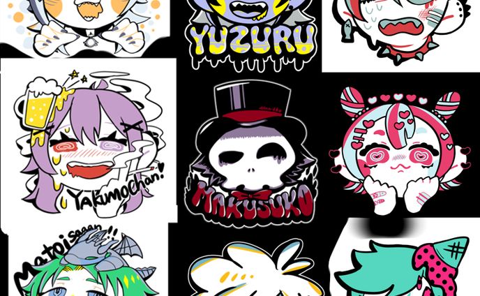 ステッカー風　イラスト　毒ポップ