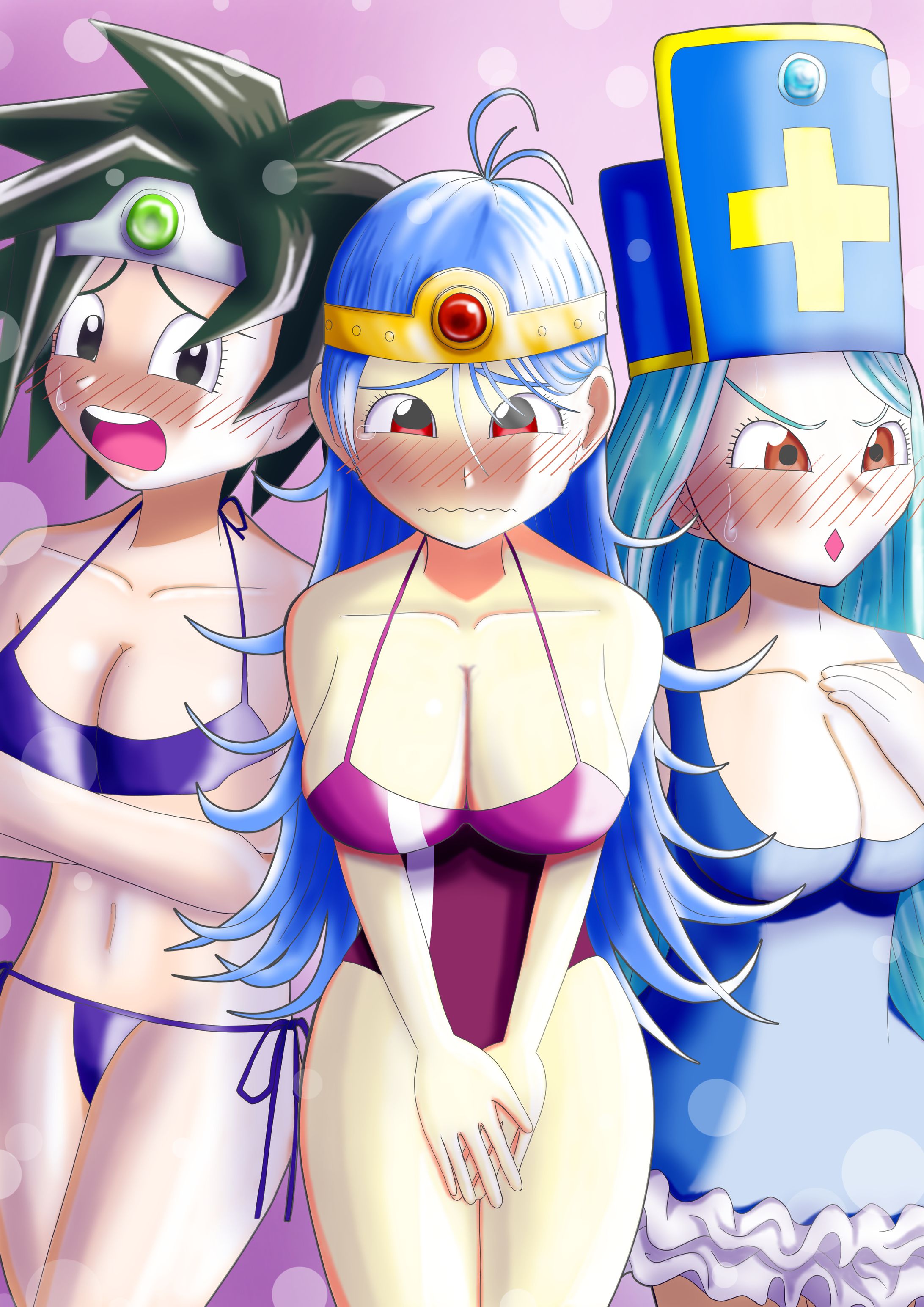リクエストイラスト（まほうのビキニを装備した賢者・勇者・僧侶）-1