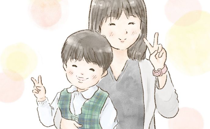 親子　水彩画