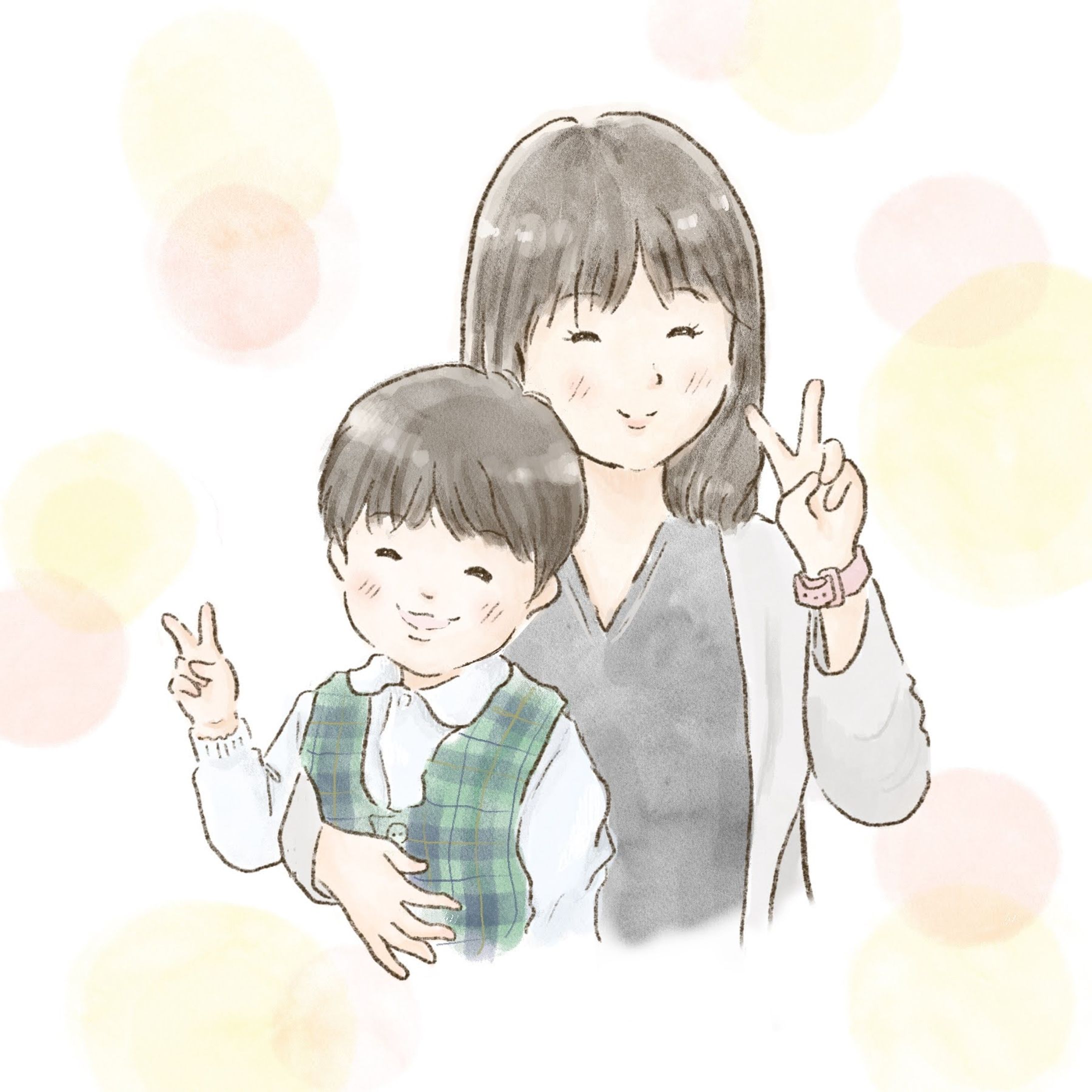 親子　水彩画-1