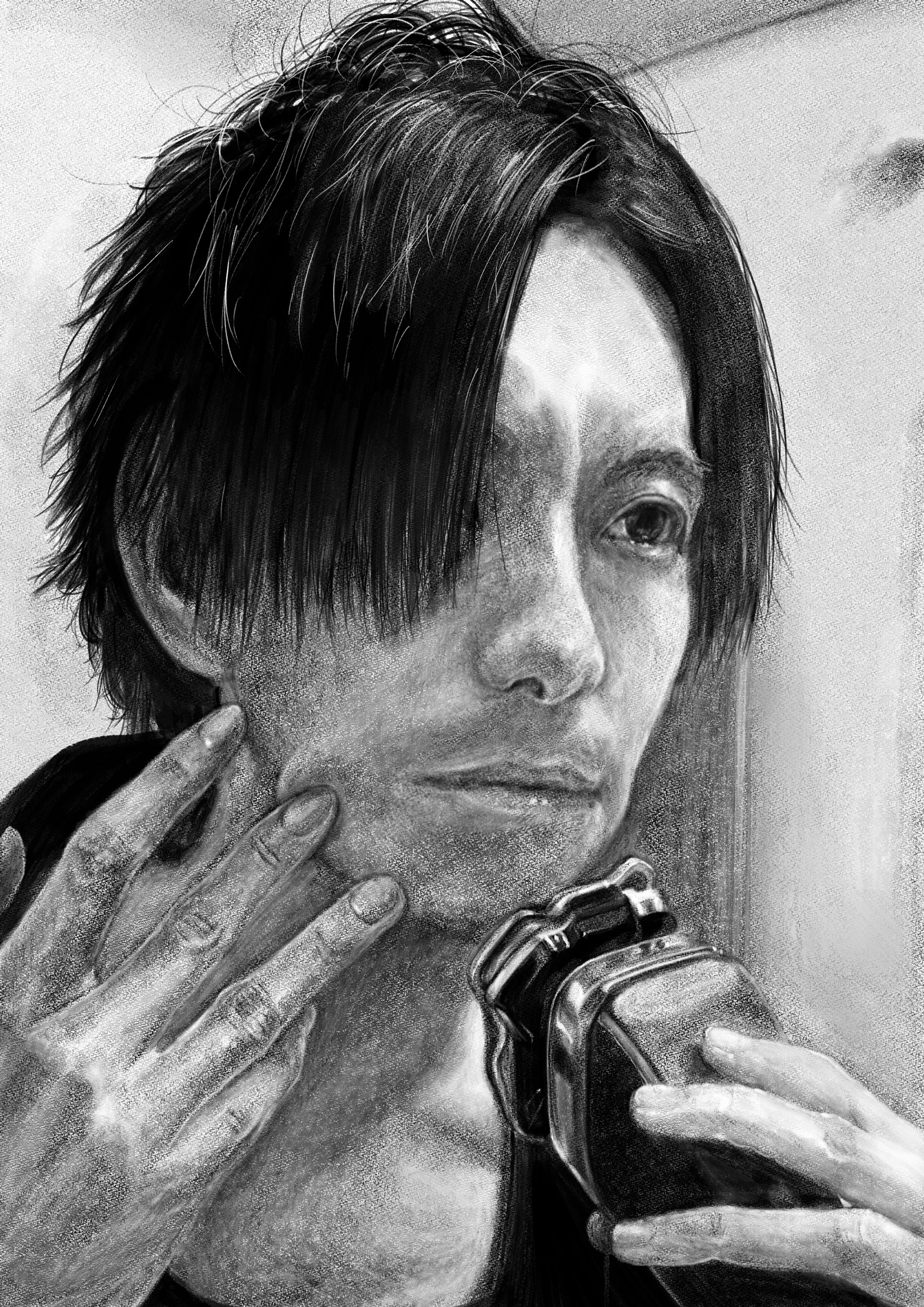 自画像、髭剃り-1