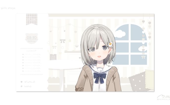 ふんわりかわいい女の子のお部屋素材 white