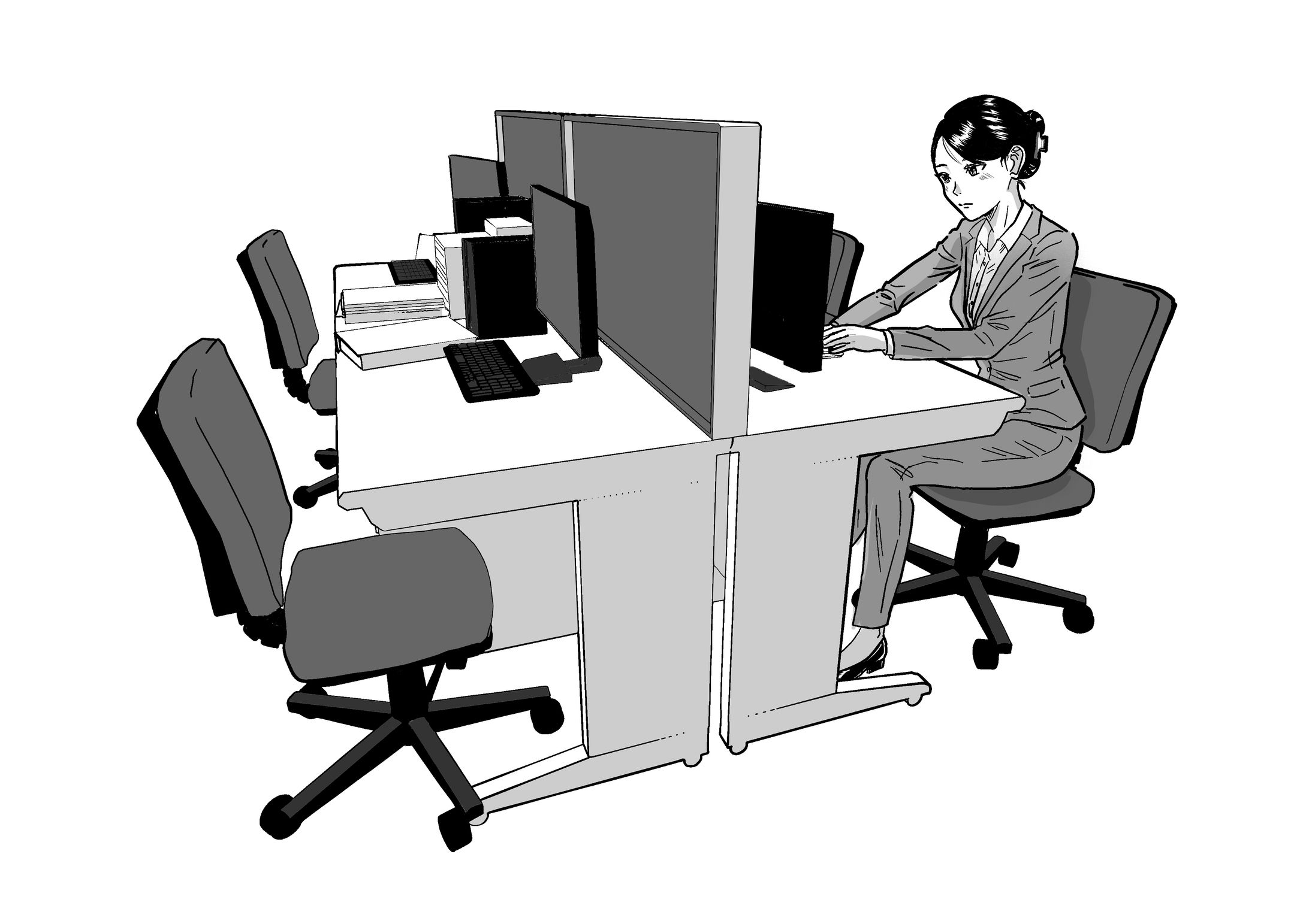 モノクロ　漫画　イラスト-1